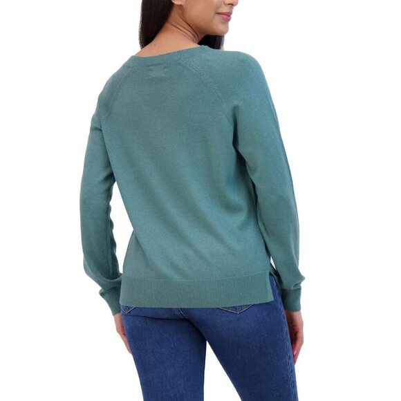 Lucky Brand Womens V-Neck Sweater Seapine Green Cotton Blend Long Sleeves NWT - Picture 3 of 3